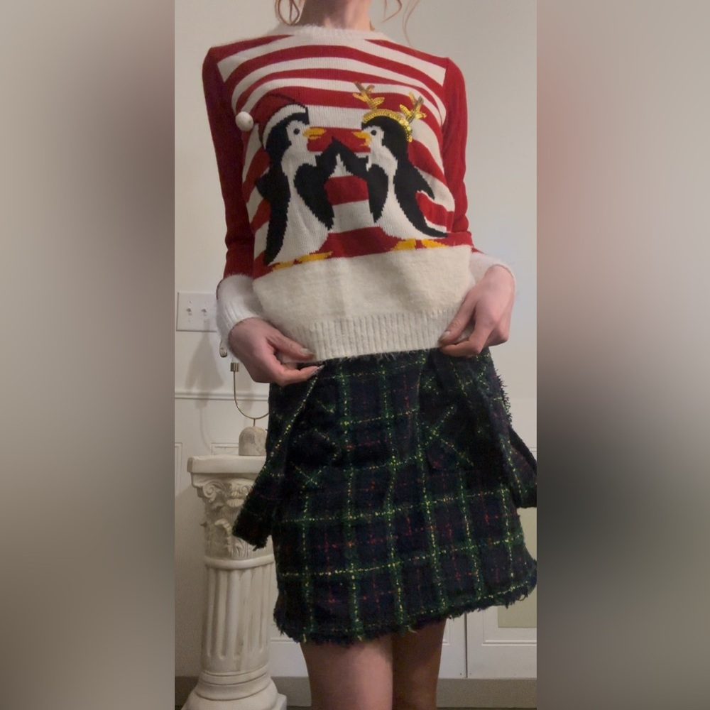 Playful Penguins Ugly Holiday Christmas Sweater Red and White - Picture 4 of 5